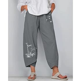 Pantalon d'été 100 % coton pour femme, léger et décontracté, longueur cheville, taille basse, imprimés graphiques, poches, respirant, confortable, non élastiqu