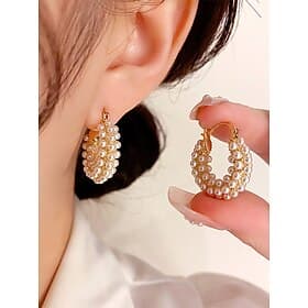 eleganti orecchini a cerchio in finta perla – gioielli placcati in oro di ispirazione vintage per le donne, perfetti per matrimoni, feste e glamour quotidiano