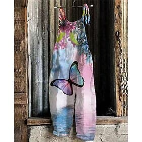 Women's Pants Trousers Jumpsuit Rompers Lightweight Casual Ankle-Length Mid Rise Floral Graphic Printing Breathability Comfortable Inelastic Home Casual Daily