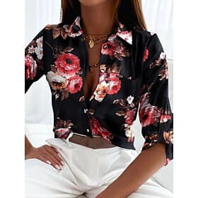 Women's Shirt Blouse Buttons Print Floral Geometric Stylish Casual Long Sleeve Shirt Collar Regular Tops Daily Blue Black Green Summer Spring