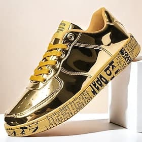baskets métalliques dorées pour hommes avec semelle imprimée - chaussures décontractées élégantes pour les fêtes, le streetwear et la danse