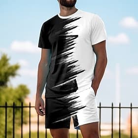 Homme Géométrique 2 pièces Ensembles de tees Ensembles assortis Manche Courte Pantalon Court Col ras du cou Sport Occasionnel Extérieur Vacances Quotidien Cord