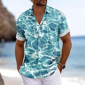 Homme Eau de mer Chemise hawaïenne Chemise Aloha Manche Courte Hawaïen Plage Vacances Plage Eté Printemps Col rabattu Boutonner Bleu 2# Bleu 1# Bleu