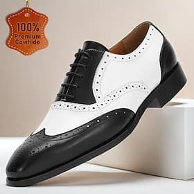 scarpe oxford da uomo con punta a coda di rondine in bianco e nero – pelle di vacchetta di prima qualità, dettagli brogue, stile formale classico, perfette per