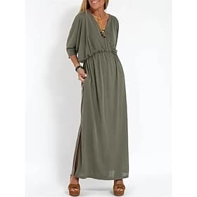 Per donna Vestito maxi Abito casual Abito linea A Moda Essenziale Informale Da mare Giornaliero Standard Liscio Mezza manica A V Nero Verde militare Estate Pri