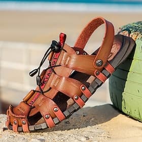 Outdoor-Sandalen aus Kunstleder für Herren – atmungsaktives Gladiator-Design mit verstellbarem Kordelzug zum Wandern, für den Strand und als lässige Sommerbekl