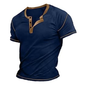 Homme Chemise Henley T-shirt Manches courtes Uni Manche Raglan Mode Designer Basique Boutonner Henley Vacances Rue Sortir Été Marron foncé bleu marine Bleu Roi