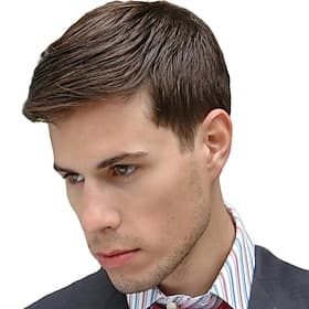 Mens Short Brown Wig Layered Fluffy Synthetic Hair Male Wigs Daily For Carvinal