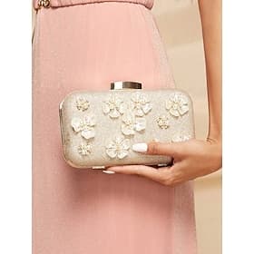 Women's 3D Floral Clutch with Pearl Accents and Gold Chain – Stylish Evening Bag for Weddings, Parties and Formal Occasions Silver Black Gold