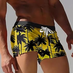 Men's Coconut Tree Tropical Plants Swim Trunks Swim Shorts Board Shorts Mid Waist 3D Print Hawaiian Beach Surfing Holiday Drawstring with Mesh lining Elastic W