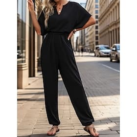 Damen Normal Jumpsuit Aktiv Feste Farbe Ärmellos V Ausschnitt Hohe Taillenlinie Urlaub Täglich Regular Fit Schwarz Wein Blau Sommer