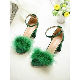 Feather-Embellished Block Heel Wedding Sandals for Women – Elegant Bridal Party Shoes with Ankle Strap