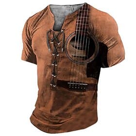 Music Festival Men's Graphic Guitar Tee Short Sleeve T shirt 3D Print Shirt Vintage Fashion Stylish Daily Sports Going out Black Red Blue Summer Clothing Appar