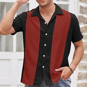 Chemise homme style années 50, chemise bowling, chemise décontractée, chemise boutonnée, noir, blanc, bleu, rouge, vert, manches courtes, color block, revers,