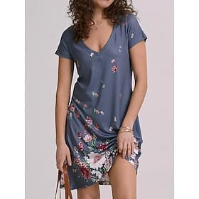 Robe Mini Femme Robe Décontractée Robe Petite Robe T-Shirt Robe Tee Robe de Plage Robe de Base Extérieure Vacances Anniversaire Coupe Régulière Fleurie Manches