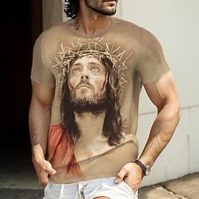 Heren Bijbel Jezus T-shirt Korte Mouwen T-shirt 3D Print Crew Neck Shirt Mode Dagelijkse Straat Khaki Zomer Lente Kleding