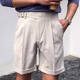 Men's Shorts Dress Shorts Pleated Straight Leg High Rise Plain Moisture Wicking No-Iron Knee Length Office Business Daily Elegant Fashion Navy Blue Apricot