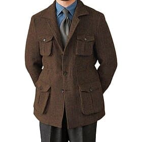 Men's Tweed Blazer Notch Collar Retro Vintage Herringbone Blazer Navy Blue Brown Dark Grey Standard Fit Single Breasted Three-buttons