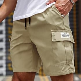 Men's Cargo Shorts Shorts Summer Shorts Drawstring Elastic Waist Multi Pocket Plain Comfort Wearable Short Daily Outdoor Sport Fashion Casual Black Khaki