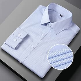 Men's Dress Shirt Non Iron Shirt Plaid Wedding Outdoor Light Blue Pink Blue Light Purple Long Sleeve Spread Collar Summer Spring Clothing Apparel