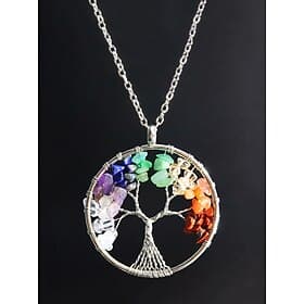 Handmade Tree of Life Pendant Necklace – Alloy Chain with Natural Gemstone Beads, Bohemian Energy Healing Jewelry for Women, Spiritual Gift for Yoga  Meditatio