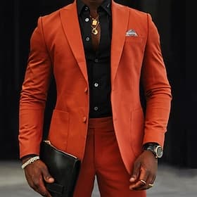 Herren Leinenanzüge Strandhochzeit Lässig Gelb Orange Frühling, Herbst, Winter, Sommer Anzug Mode Formell Einfarbig Standard Passform 2-teilig Einreihige Zwei-