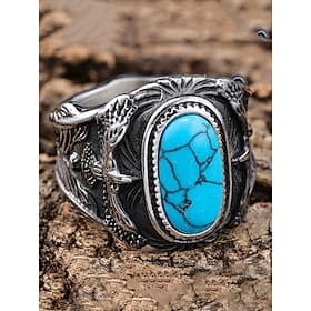 Stainless Steel Turquoise Ring with Eagle Design  Vintage Western Style Ring for Men  Unique Statement Jewelry for Casual  Outdoor Wear