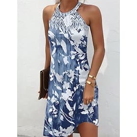 Damen Minikleid Freizeitkleid Sommerkleid Urlaub Lässig Täglich Normale Passform Blumen Grafik Ärmellos Neckholder Blau Rosa Grün Sommer