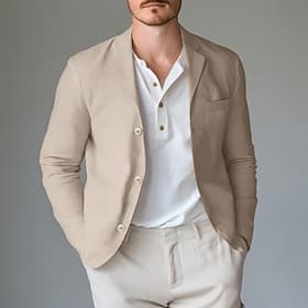 Per uomo Giacca Leggera Blazer di Lino All'aperto Ufficio Quotidiano Primavera  Estate Cotone e Lino Tinta unica Comodo Monopetto Giacca Verde chiaro Blu marin