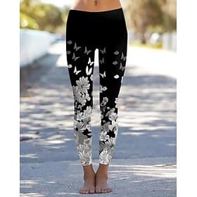 Women's Leggings Vintage Fashion Casual Ankle-Length High Waist Floral Graphic Printing Thermal Warm Soft Breathable Micro-elastic Casual Daily Vacation Black