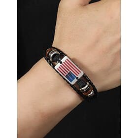 United States 250th Anniversary Men's Leather American Flag Bracelet – Stylish Braided Strap with Metal and Wooden Accents for Casual and Patriotic Occasions