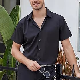 Men's Shirt Dress Shirt Button Up Shirt Solid Color Wedding Party Black White Pink Wine Short Sleeve Lapel Summer Clothing Apparel Buttons