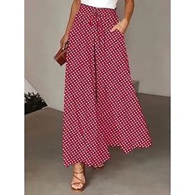 Women's Pants Fashion Casual Maxi High Waist Pants Polka Dot Pocket Print Micro-elastic Street Daily Black Yellow Red Gray Summer Polyester