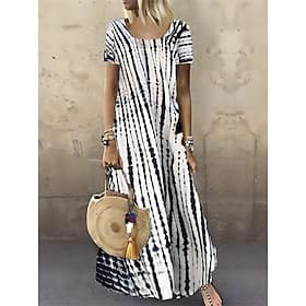 Femmes Robe Midi Robe T-Shirt Robe fourreau Bohème Vacances Occasionnel Vacances Occasionnel Quotidien Coupe régulière Graphique Manche Courte Col ras du cou N