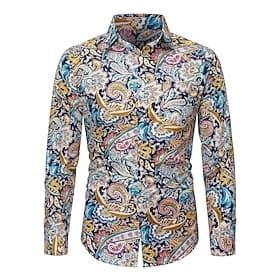 Retro Vintage 1970s Shirt Hippie Paisley Fancy Dress Men's Party Daily Wear Pride Parade Adults' Shirt