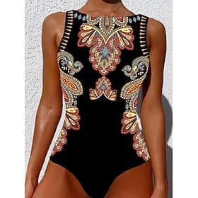 Maillot de bain une pièce pour femmes monokini Boho amincissant dos nu contrôle du ventre taille haute slim vêtements de vacances plage géométrique en U sans m