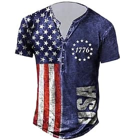 Men's Graphic Prints American Flag National Flag T Shirt Henley Shirt Short Sleeve Sports Fashion Designer Daily Outdoor Street Summer Blue Henley Henley T-Shi