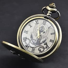 Classic Vintage Large Quartz Pocket Watch Anchor Relief Roman Face Necklace Quartz Pocket Watch