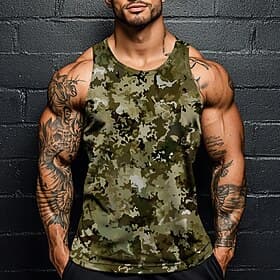 Men's Camo Camouflage T Shirt Vest Top Sleeveless T shirt 3D Print Crew Neck Shirt Vacation Casual Hawaiian Holiday Blue Green Gray Summer Spring Clothing Appa