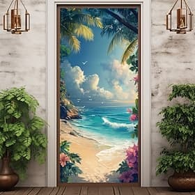 Landscape Door Decorations Door Covers Ocean Beach Door Tapestry Door Curtain Decoration Backdrop Indoor/Outdoor Door Banner for Front Door Farmhouse