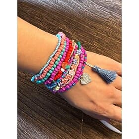 Bohemian Beaded Wrap Bracelet Set – Multicolor Handmade Stretch Bracelets with Tassel  Charm, Trendy Layered Stackable Jewelry for Women  Girls, Perfect for Su