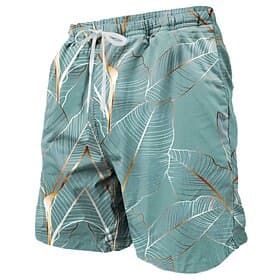 Men's Palm Leaf Tropical Plants Swim Trunks Swim Shorts Board Shorts Mid Waist Tropical Streetwear Hawaiian Vacation Drawstring Mesh Lining Elastic Waist Desig