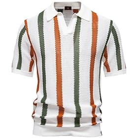 Retro Antiguo Años 70 Camisas Polo de punto Hippie Malla A Rayas Disfraz Hombre Vacaciones Uso Diario Playa Adulto Cima Primavera verano