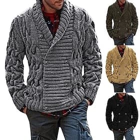 Men's Sweater Cardigan Cropped Sweater Cable Knit Knitted Solid Color Shirt Collar Stylish Vintage Style Daily Clothing Apparel Fall Winter Black Army Green S