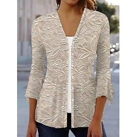 Women's Shirt 3D Print Floral Butterfly Basic 3/4 Length Sleeve Square Neck Regular Tops Daily Print Khaki Summer Spring