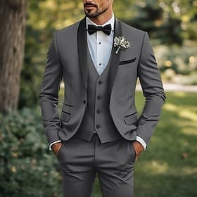 Pour des hommes Smoking Costumes Mariage à la plage Mariage de printemps Noir Rouge Printemps  Été Costume / Tailleur Affaires Formel Couleur Unie Coupe Standa