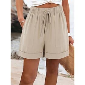 Women's Cotton Linen Shorts Cotton Linen Pants Chinos Shorts Basic Short High Waist Plain Pocket Elastic Waistband Comfy Soft Comfortable Micro-elastic Outdoor thumbnail 2