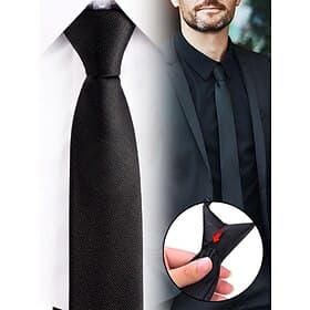 Men's Solid Black Slim Tie, Minimalist Modern Style, Easy-Knot Design for Men, Perfect for Wedding Wear and Business Formal Occasions