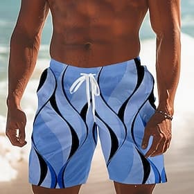Homme Géométrique Ligne Maillots de bain Shorts de bain Shorts de Surf Taille Moyenne Streetwear Hawaïen Vacances Cordon de serrage doublure en maille Taille É