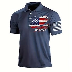 4th of July 2026 250th Men's American US Flag Polo Short Sleeve Polo Shirts Collared Shirts Vintage Casual Outdoor Daily Wear Festival Outfit 3D Print Summer S